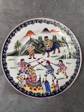 VTG Nora Fenton Hand Painted Chinese Mural Battle Plate Macau Chinoiserie 10”